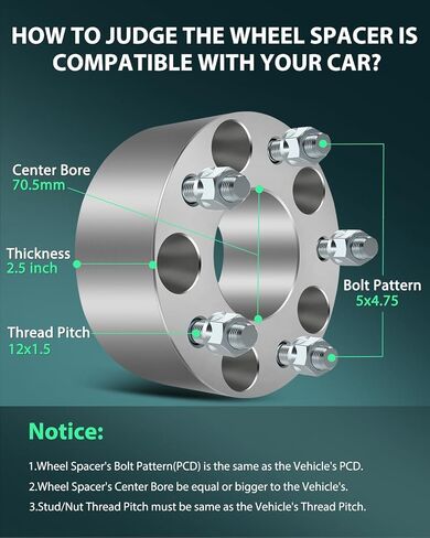 SCITOO 2Pc 2.5" inch 5x4.75 to 5x4.75 Hubcentric Wheel Spacers 5 Lug 12x1.5 Studs W/O Lip Compatible with for S10 Blazer for S15 in Saudi Arabia