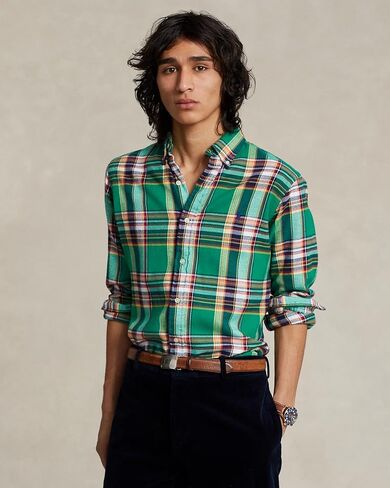 POLO RALPH LAUREN Men's Classic-Fit Plaid Brushed Flannel Shirt (Blue MU, XL) in Kuwait