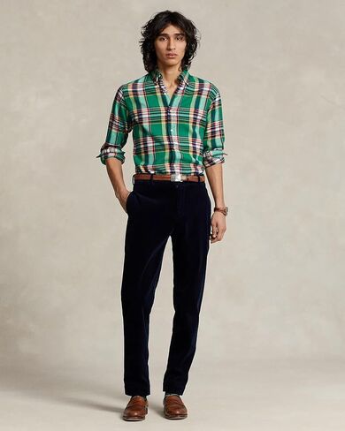 POLO RALPH LAUREN Men's Classic-Fit Plaid Brushed Flannel Shirt (Blue MU, XL) in Kuwait