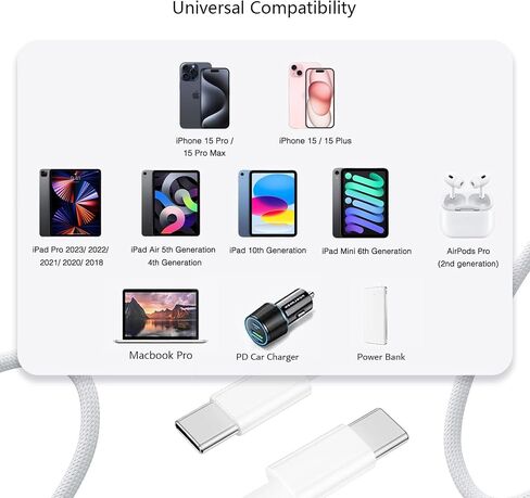 2 Pack 20W Fast Charger for AirPods 4 th Gen, AirPods Pro 2nd Generation, AirPods Max,Beats Pill 2024, iPhone 16E 16 15,iPad 11 A16 2025 Air 13 USB Type C Woven Cable MacBook Pro Charging Block & More in Saudi Arabia
