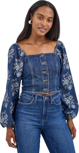 Wrangler Women's Denim Top with Floral Sleeves in Saudi Arabia