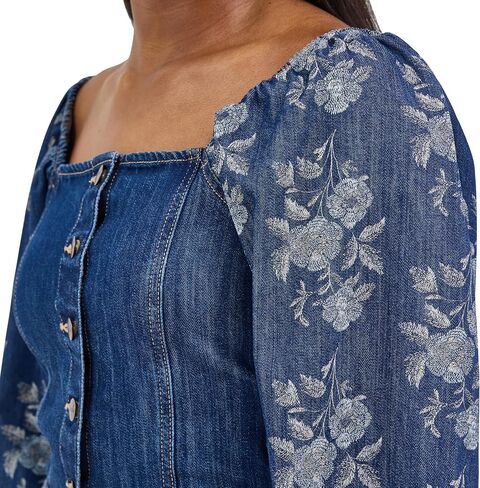 Wrangler Women's Denim Top with Floral Sleeves in Saudi Arabia