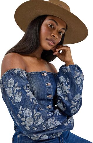 Wrangler Women's Denim Top with Floral Sleeves in Saudi Arabia
