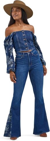 Wrangler Women's Denim Top with Floral Sleeves in Saudi Arabia