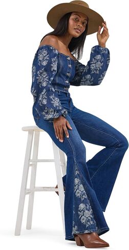 Wrangler Women's Denim Top with Floral Sleeves in Saudi Arabia