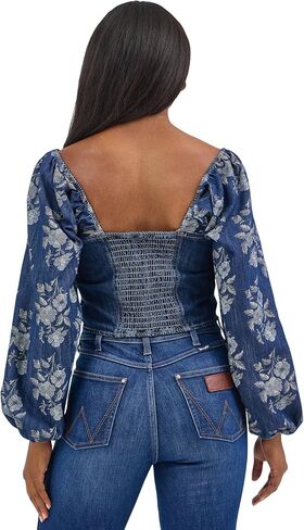 Wrangler Women's Denim Top with Floral Sleeves in Saudi Arabia