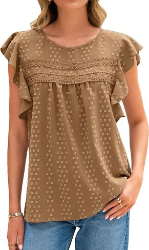 Glamaker Womens Summer Casual Blouses Dressy Flutter Sleeve Tops Boho Spring Crew Neck Holidy Cute Work Shirts 2025 Trendy in Saudi Arabia