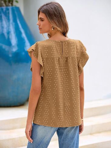 Glamaker Womens Summer Casual Blouses Dressy Flutter Sleeve Tops Boho Spring Crew Neck Holidy Cute Work Shirts 2025 Trendy in Saudi Arabia
