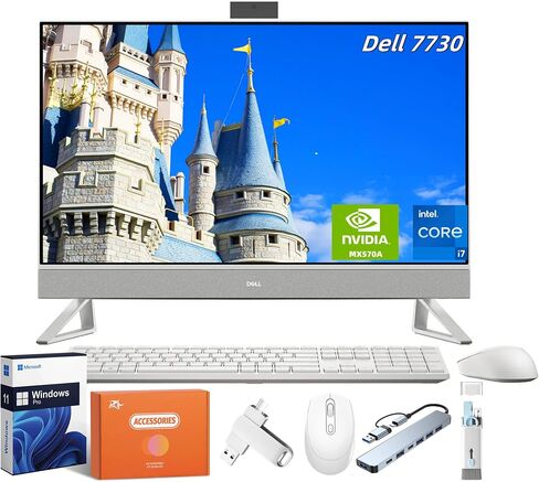 Dell Inspiron All in One Desktop PC, 27 Inch FHD Touch Screen, Core 7-150U, NVIDIA GeForce MX570A, 32GB RAM, 2TB SSD, Office Pro Lifetime License, Windows 11 Pro, with Accessories in Saudi Arabia