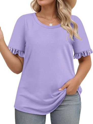 اللاسلكلي للسيدات زائد الحجم الصيف ، كشكش لطيف الأكمام القصيرة t ercts crewneck السترات الفضفاضة البلوزات tee xl-5xl in Saudi Arabia
