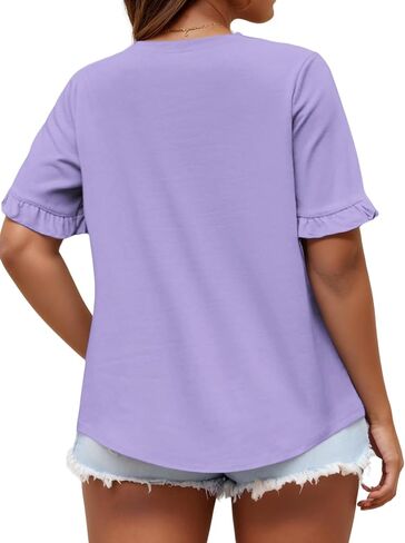 اللاسلكلي للسيدات زائد الحجم الصيف ، كشكش لطيف الأكمام القصيرة t ercts crewneck السترات الفضفاضة البلوزات tee xl-5xl in Saudi Arabia