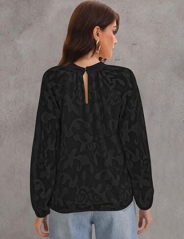 Aimcoo Womens Boho مطرزة على الأكمام الطويلة بلوزة أنيقة الأعمال غير الرسمية قمم مفتاح القمصان الزهرية 2025 الموضة in Saudi Arabia