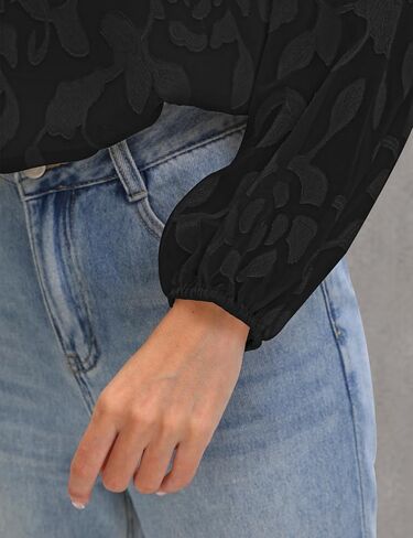 Aimcoo Womens Boho مطرزة على الأكمام الطويلة بلوزة أنيقة الأعمال غير الرسمية قمم مفتاح القمصان الزهرية 2025 الموضة in Saudi Arabia