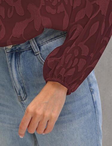 Aimcoo Womens Boho مطرزة على الأكمام الطويلة بلوزة أنيقة الأعمال غير الرسمية قمم مفتاح القمصان الزهرية 2025 الموضة in Kuwait