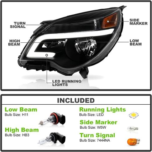ACANII - For [Halogen Model] 2010-2015 Chevy Equinox Black Upgrade Style LED Tube Headlights Headlamps Pair Left+Right in Saudi Arabia
