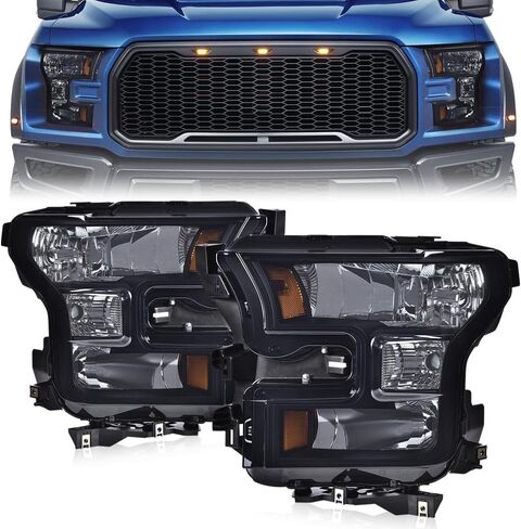 مجموعة المصابيح الأمامية ، ملائمة لعام 2015 2016 2017 Ford F150 المصابيح الأمامية (لا تتناسب مع النماذج مع المصابيح الأمامية LED أو HED) ، جانب السائق والركاب ، FO2502335 FO2503335 CLEAR LENS Black Horpector Clear Clear Clear in Kuwait