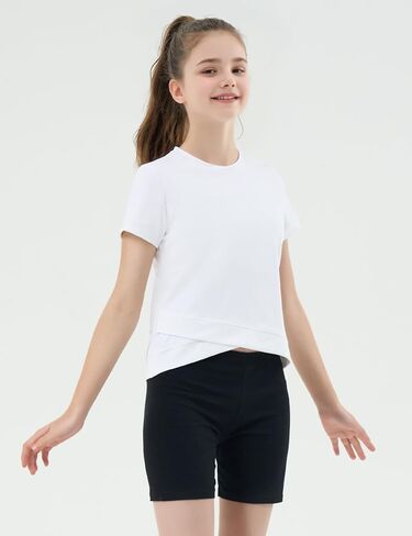 JOCMIC Girls Athletic Shirts Short Sleeve Cross Design Tshirt Yoga Gym Tee Tops for Kids in Kuwait