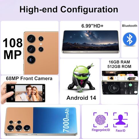 I25 Ultra 5G Unlocked Phones, Built in Pen, 7000mAh Long Battery Life Smartphone, 6.99" HD Screen Unlocked Cell Phone, 8+256GB Phone Android14, Face ID/Fingerprint Lock/Dual SIM/GPS (Gray) in Kuwait