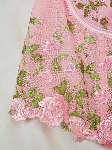 WDIRARA Women's Floral Embroidered Mesh Camisole Sheer Crop Top Tie Shoulder Sleeveless Bustier Corset Tops in Saudi Arabia