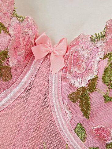 WDIRARA Women's Floral Embroidered Mesh Camisole Sheer Crop Top Tie Shoulder Sleeveless Bustier Corset Tops in Saudi Arabia