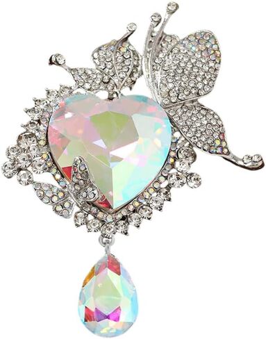 Rhinestone Love Heart Teardrop Brooch Pin for Women Bridal Elegant Austrian Crystal Butterfly Fairy Broach Corsage Birthday Wedding Ceremony Bouquet Costume Accessories in Saudi Arabia