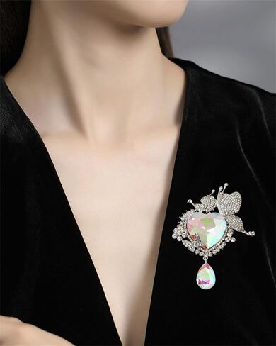 Rhinestone Love Heart Teardrop Brooch Pin for Women Bridal Elegant Austrian Crystal Butterfly Fairy Broach Corsage Birthday Wedding Ceremony Bouquet Costume Accessories in Saudi Arabia