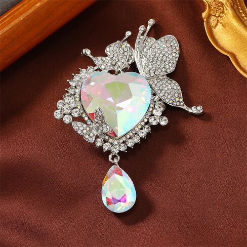 Rhinestone Love Heart Teardrop Brooch Pin for Women Bridal Elegant Austrian Crystal Butterfly Fairy Broach Corsage Birthday Wedding Ceremony Bouquet Costume Accessories in Saudi Arabia
