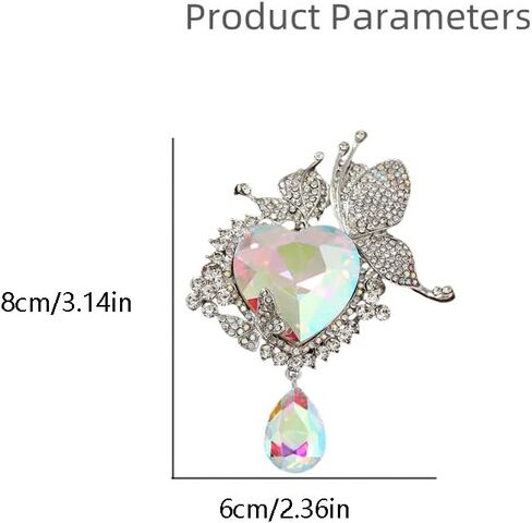 Rhinestone Love Heart Teardrop Brooch Pin for Women Bridal Elegant Austrian Crystal Butterfly Fairy Broach Corsage Birthday Wedding Ceremony Bouquet Costume Accessories in Saudi Arabia