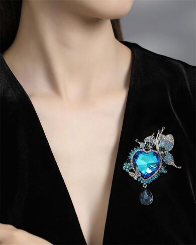 Rhinestone Love Heart Teardrop Brooch Pin for Women Bridal Elegant Austrian Crystal Butterfly Fairy Broach Corsage Birthday Wedding Ceremony Bouquet Costume Accessories in Saudi Arabia