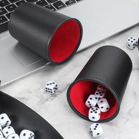 Leather Dice Cup Set, 5 Black Leather Dice Cups + 25 Dice + Exclusive Storage and Transport Case Made of Faux Leather in Kuwait