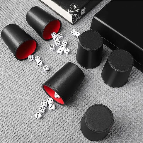 Leather Dice Cup Set, 5 Black Leather Dice Cups + 25 Dice + Exclusive Storage and Transport Case Made of Faux Leather in Kuwait