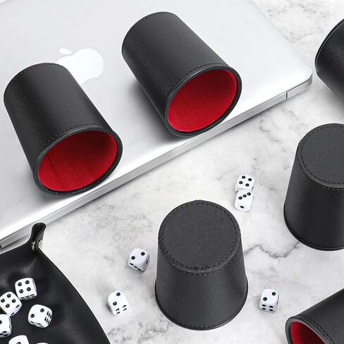 Leather Dice Cup Set, 5 Black Leather Dice Cups + 25 Dice + Exclusive Storage and Transport Case Made of Faux Leather in Kuwait