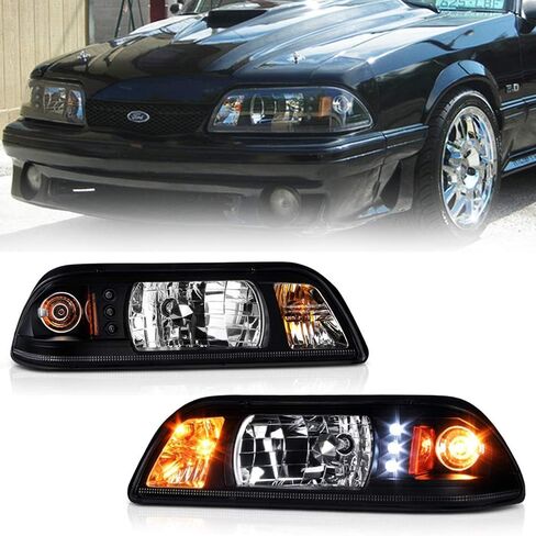 Acanii - للفترة 1987-1993 Ford Mustang Black Housing 1PC LED Strip Meadlips w/Corner Signal Light Last in Saudi Arabia