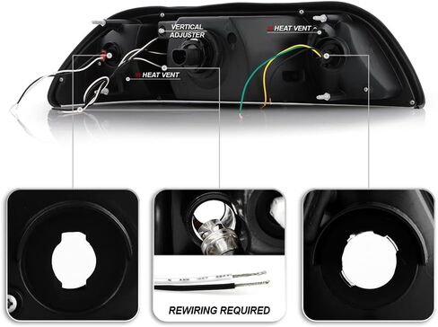 Acanii - للفترة 1987-1993 Ford Mustang Black Housing 1PC LED Strip Meadlips w/Corner Signal Light Last in Saudi Arabia
