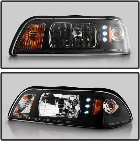 Acanii - للفترة 1987-1993 Ford Mustang Black Housing 1PC LED Strip Meadlips w/Corner Signal Light Last in Saudi Arabia