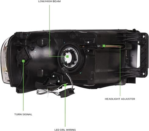 7422452134141 Compatible With 2002-2005 Dodge Ram 1500/2003-2005 2500 3500 DRL LED Strip Bar Black Housing Headlights With Amber Reflector in Kuwait