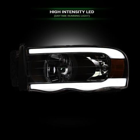 7422452134141 Compatible With 2002-2005 Dodge Ram 1500/2003-2005 2500 3500 DRL LED Strip Bar Black Housing Headlights With Amber Reflector in Kuwait
