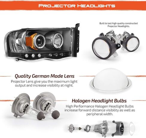 Akkon - للفترة 2002-2005 Dodge Ram 1500 | 2003-2005 RAM 2500 3500 Black Dual Halo Projector Projector Set Set in Kuwait