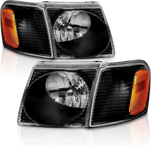 AmeriLite for 2001-2005 Ford Explorer Sport Trac Crystal Black Replacement Headlights with Corner Lamp Set - Passenger and Driver Side in Saudi Arabia