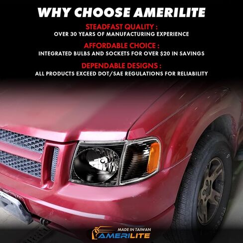 AmeriLite for 2001-2005 Ford Explorer Sport Trac Crystal Black Replacement Headlights with Corner Lamp Set - Passenger and Driver Side in Saudi Arabia