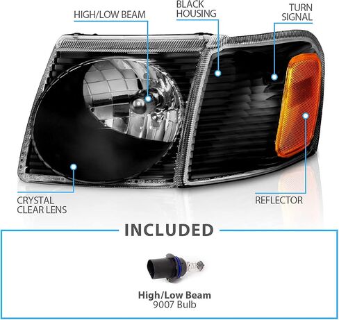 AmeriLite for 2001-2005 Ford Explorer Sport Trac Crystal Black Replacement Headlights with Corner Lamp Set - Passenger and Driver Side in Saudi Arabia