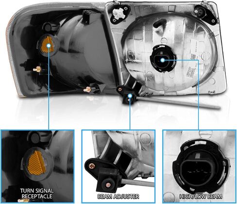 AmeriLite for 2001-2005 Ford Explorer Sport Trac Crystal Black Replacement Headlights with Corner Lamp Set - Passenger and Driver Side in Saudi Arabia
