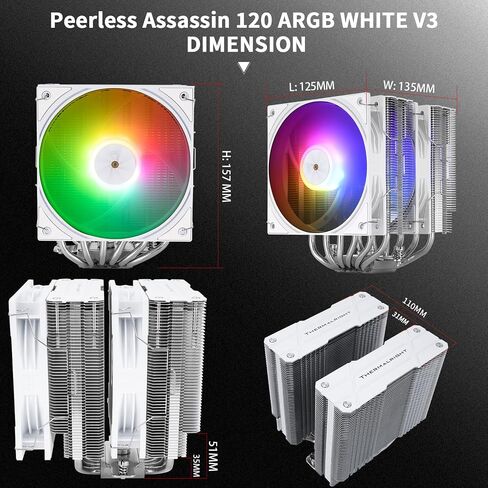 Thermalright Peerless Assassin 120 ARGB Black V3 CPU Air Cooler,6 Heat Pipes CPU Cooling,Dual 120MM CPU Fans,Black Top Cover,for AM4/AM5/Intel lga1851/1700/115X/1200/2011,PC Heat Sink Cooler in Saudi Arabia