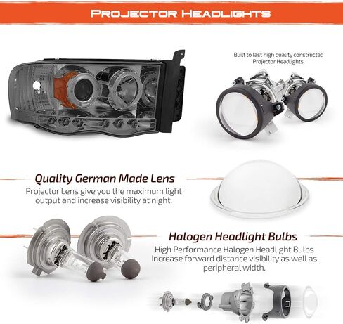 AKKON - For 2002-2005 Dodge Ram 1500 | 2003-2005 Ram 2500 3500 Black Dual Halo Projector Headlights Pair Set in Saudi Arabia