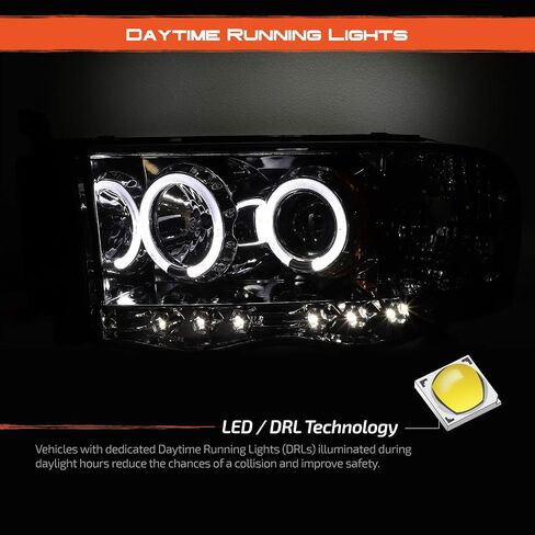 AKKON - For 2002-2005 Dodge Ram 1500 | 2003-2005 Ram 2500 3500 Black Dual Halo Projector Headlights Pair Set in Saudi Arabia