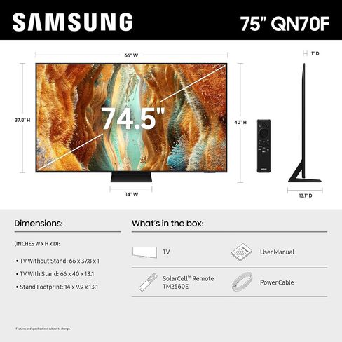 Samsung 55-Inch Class Neo QLED QN70F 4K Mini LED Smart TV (2025 Model) NQ4 AI Gen2 Processor, Quantum Matrix Technology Slim, Motion Xcelerator 144Hz, Samsung Vision AI, Alexa Built-in in Saudi Arabia