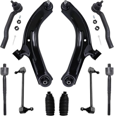 Detroit Axle-10pc مجموعة تعليق الطرف الأمامي لعام 2007-2012 Nissan Versa ، 2009-2014 Cube ، 2 أذرع التحكم السفلية مع مفاصل الكرة 4 قضبان التعادل الخارجية الداخلية 2 روابط بار 2 Boots 2010 2011 in Saudi Arabia