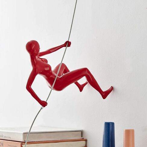 Glossy Red Wall Sculpture Climbing 8" Woman in Saudi Arabia