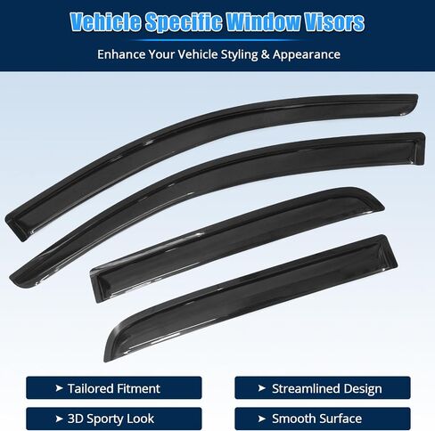 FreeMotor802 Tape-On Window Vissors Sun Rain Hain Nusts for 2014-2024 Mitsubishi Mirage Hatchback | تنحرف الرياح في نافذة الرياح التي تنفّفها بزواج الرياح على طراز Slim Style Smoke Tinted Acrylic 4 PCS in Kuwait
