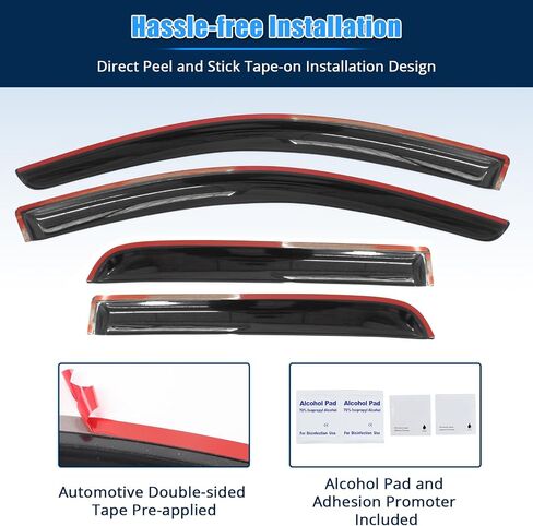 FreeMotor802 Tape-On Window Vissors Sun Rain Hain Nusts for 2014-2024 Mitsubishi Mirage Hatchback | تنحرف الرياح في نافذة الرياح التي تنفّفها بزواج الرياح على طراز Slim Style Smoke Tinted Acrylic 4 PCS in Kuwait
